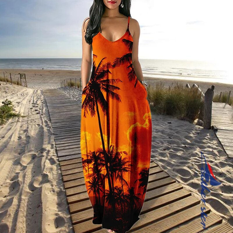 Thumbnail: Elegant Dresses For Women Sexy Beach Long Dress Plus Size Irregular Sleeveless