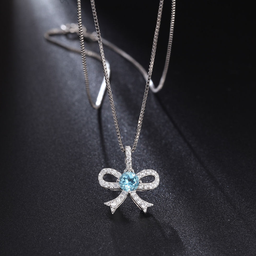 Thumbnail: GEM'S BALLET Dainty Delicate Ribbon Bow Tie Necklace 5mm Round Swiss Blue
