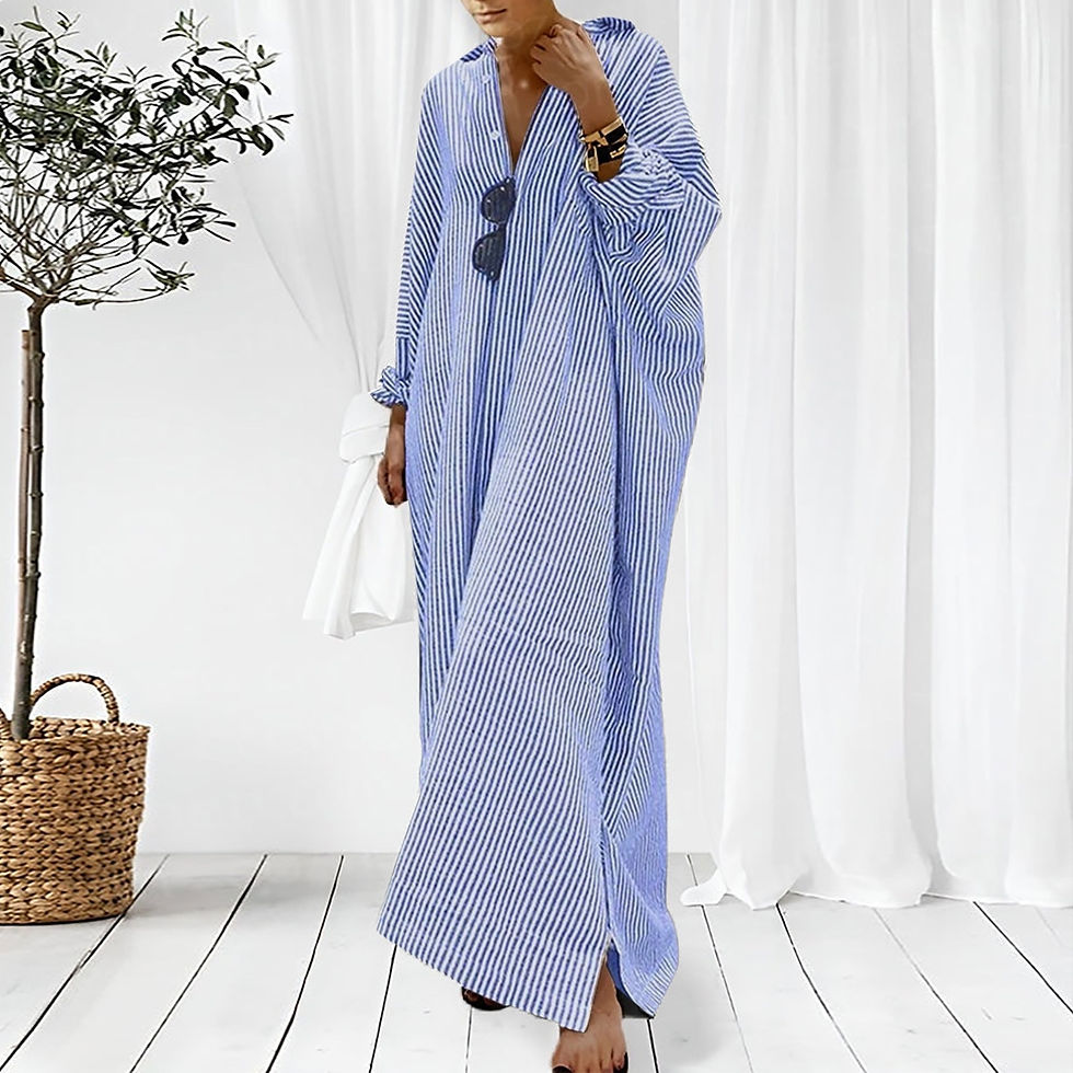 Miniatura: Summer Outfits For Women 2023 Stripe Cotton Linen Shirt Lapel Dress Long Sleeve