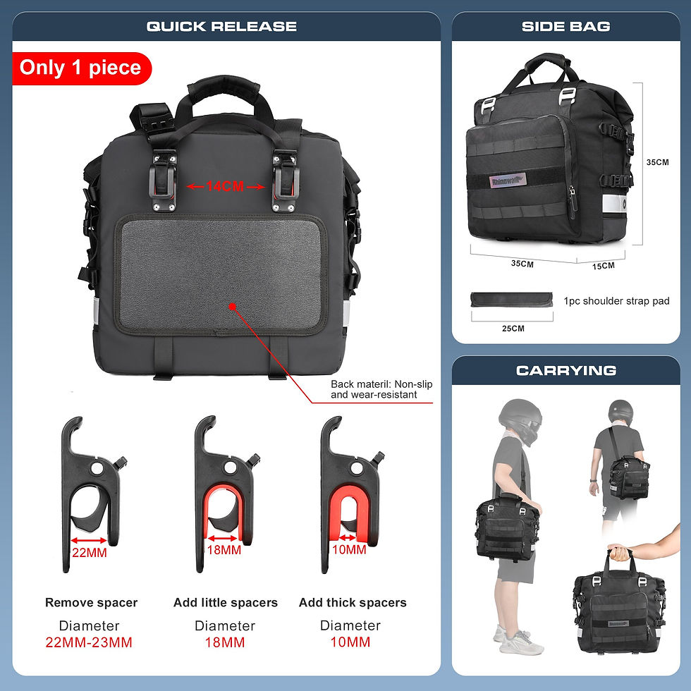 Miniaturbild: Rhinowalk Motorcycle Bag 20L-30L Universal Side Saddle Bag With Removable