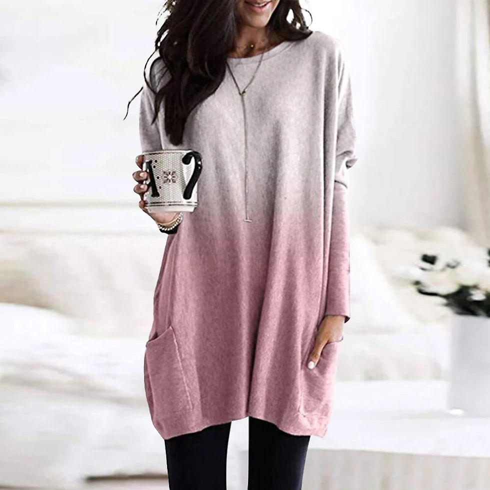 Miniatura: Women‘s Long Sleeve Pocket Tunic Autumn Tops Blouse Shirt Gradient Loose Winter