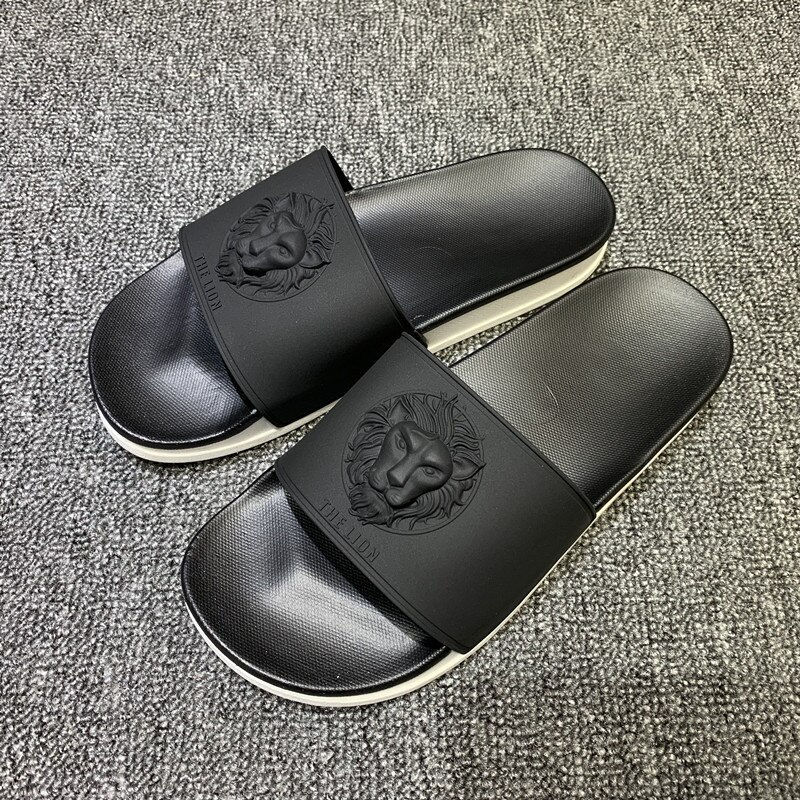 Thumbnail: Lion Head Black Casual Slippers Men Fashion Outdoor Anti-slip Beach Flip Flops