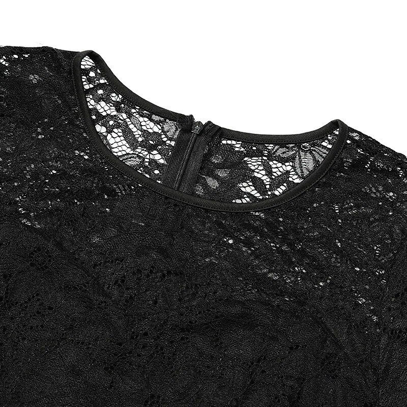 Miniatúra: Elegant Black Lace Plus Size Low and High Cocktail Dress Women Patchwork Hollow