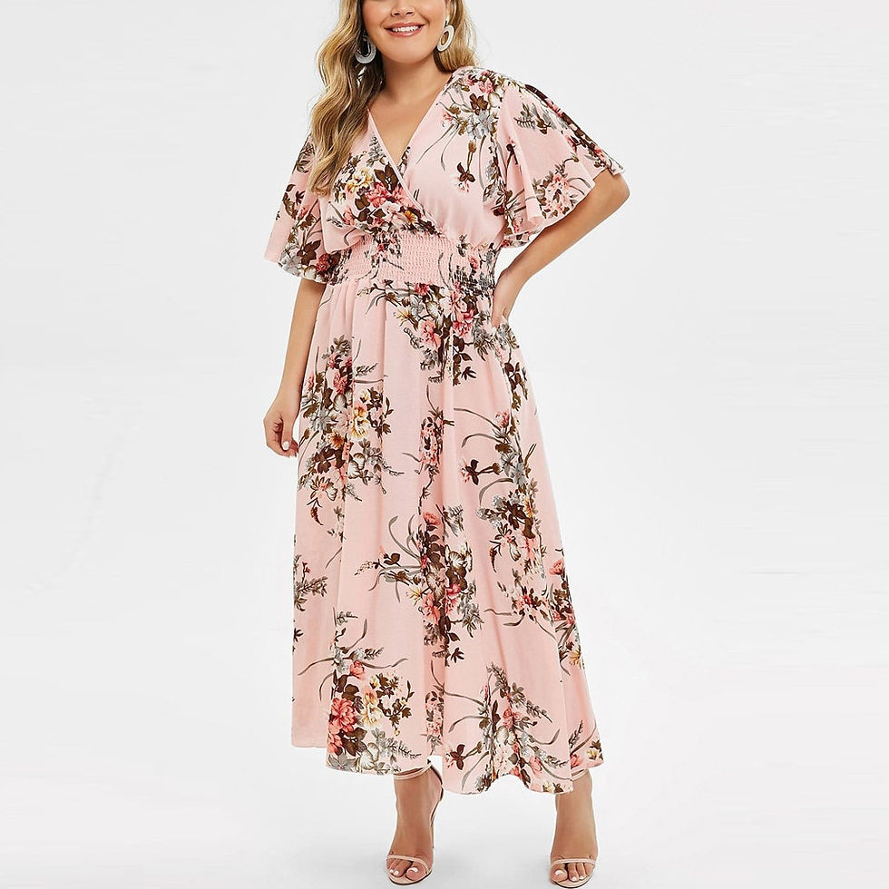 Thumbnail: Plus Size Fashion 3xl 4xl 5xl Women Dress Floral Chiffon Flower Dress Bohemian