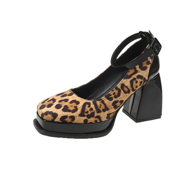 Miniaturebillede: Leopard print high heels women's 2023 spring new fashion single shoes square to