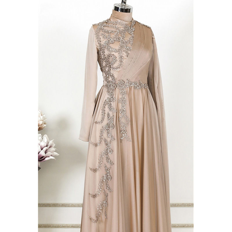 الصورة المصغرة: Champagne Muslim Evening Dress Formal Party