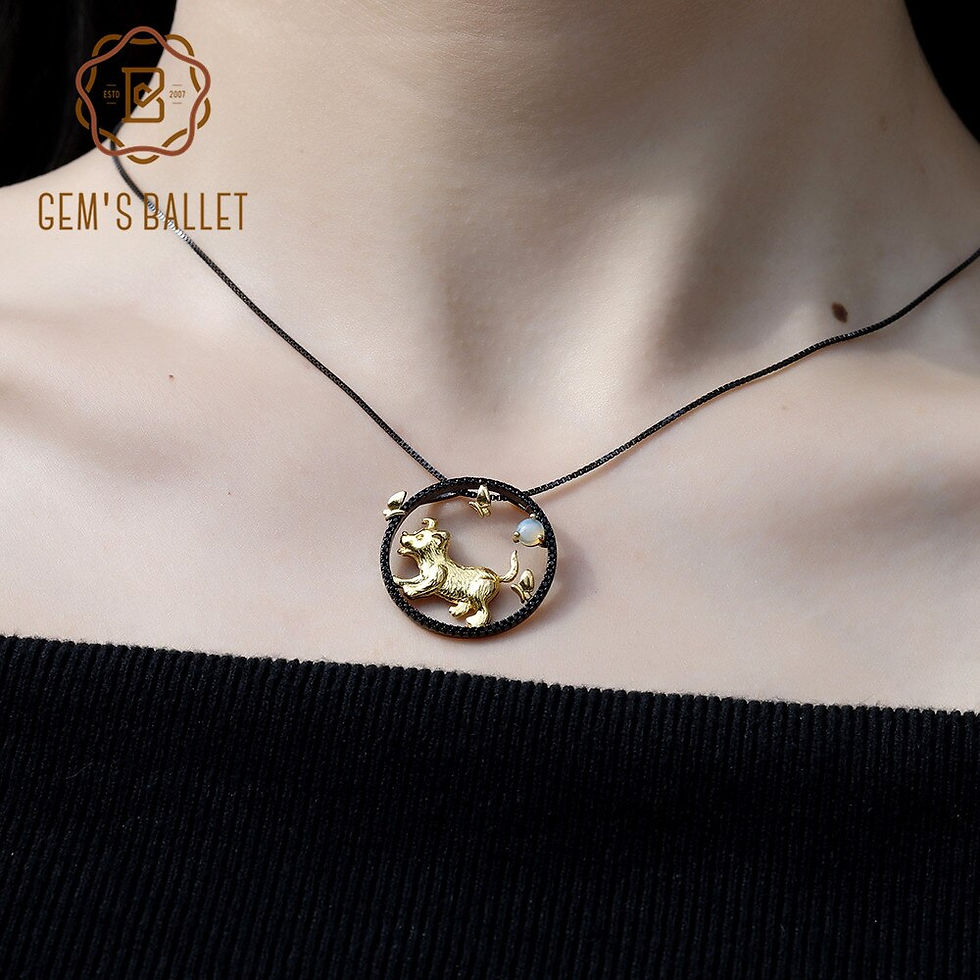 Thumbnail: GEM'S BALLET Dog Chinese Zodiac Jewelry For Women Natural African Opal