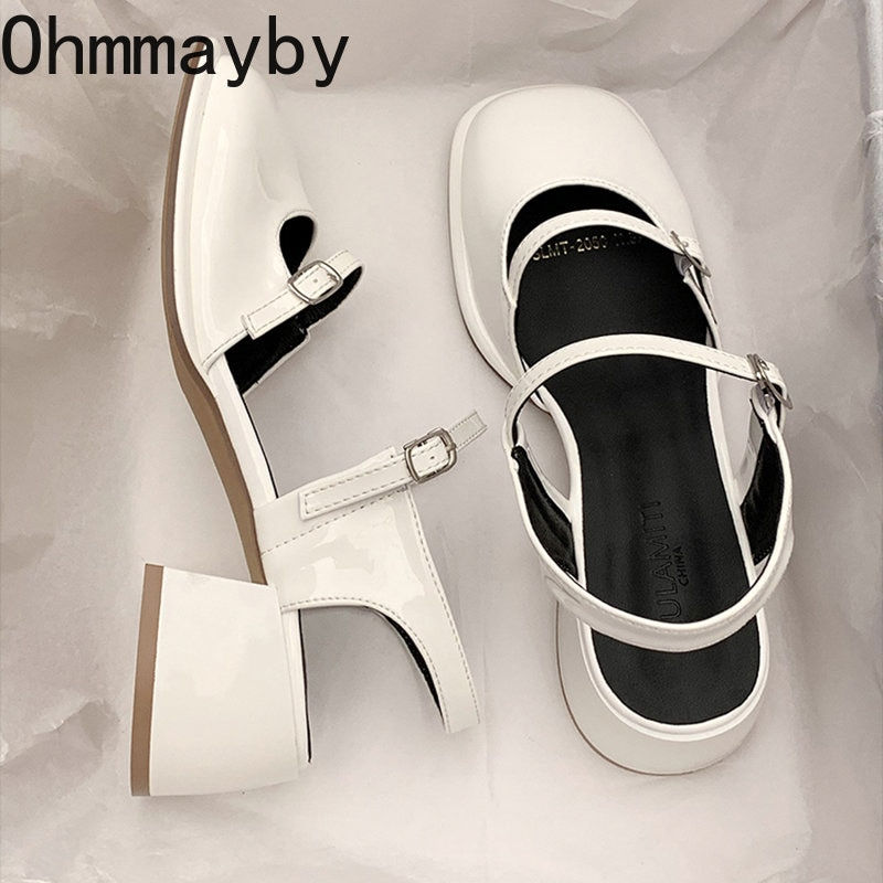 Thumbnail: New Mary Jane Shoes Buckle Pumps Women Thick Heels Elegant Shallow Square Toe F