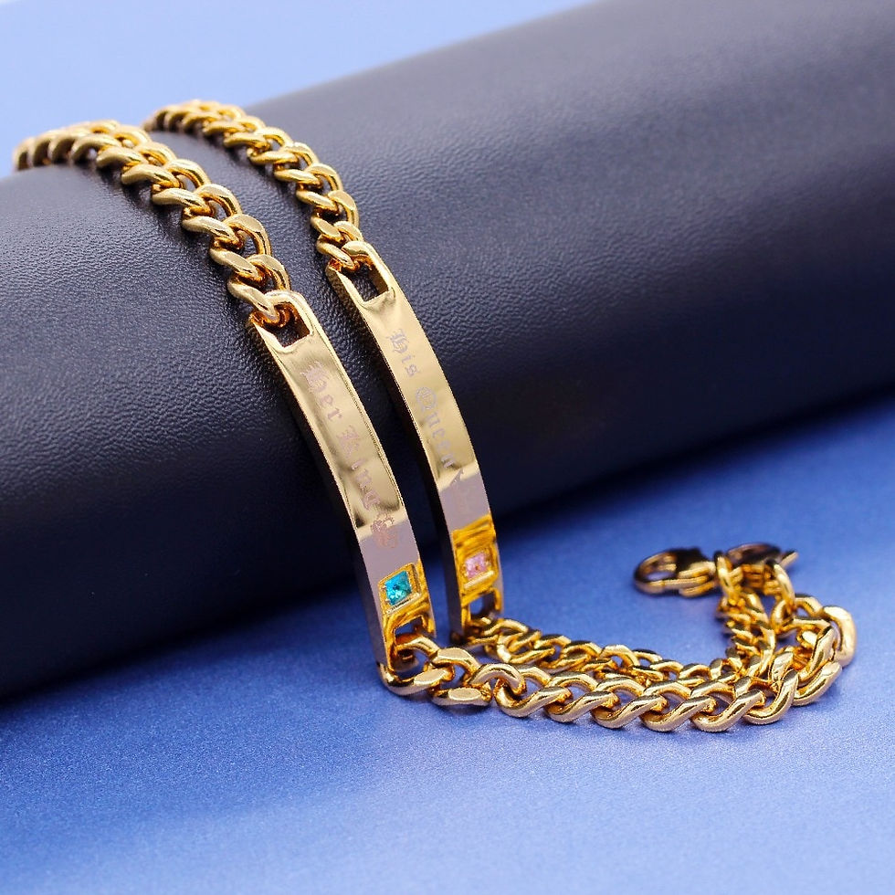 Thumbnail: Uloveido Gold Color Titanium Bracelets for Women and Men Couple Stainless