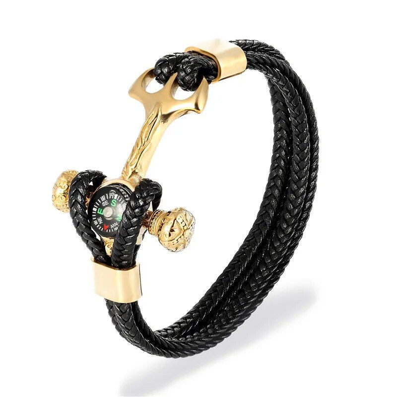 Thumbnail: MKENDN High Quality Stainless Steel compass Anchor Shackles Braid Leather Brace