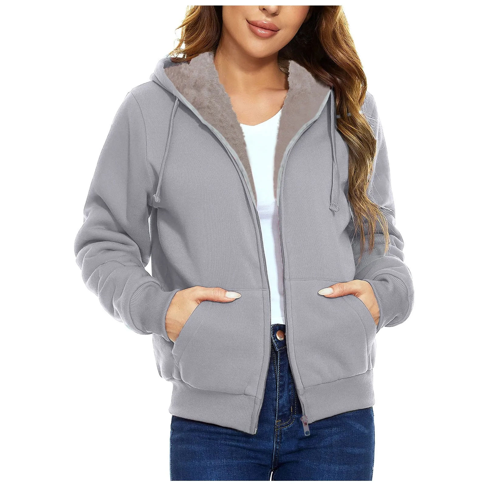 Plus Size Women's Jacket Long Sleeved Winter Wool Hooded Sweater Women's Wool C