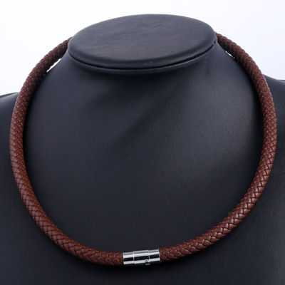 Thumbnail: Men's Leather Choker Brown Black Braided Rope Chain Necklace For Men Boys Stain