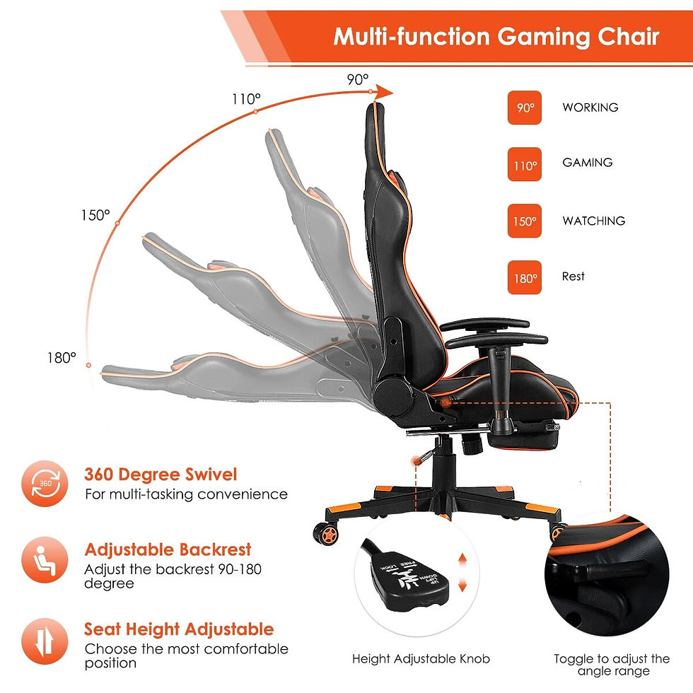 Miniatiūra: Costway Massage Gaming Chair Reclining Racing Chair w/ Massage Lumbar Support &