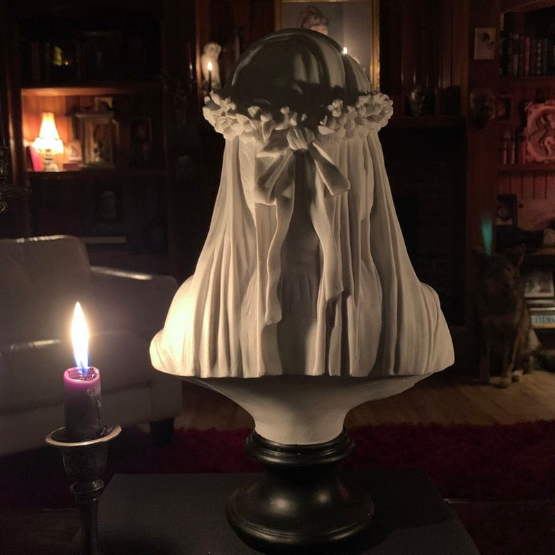 Minijatura: The Veiled Lady Gothic Sculpture Bust Cloaked Woman Statue Macabre Art Oddities