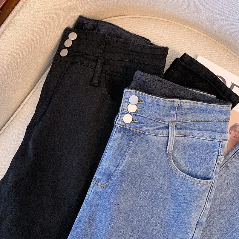 ภาพขนาดย่อ: Plus Size Women Clothes 2023 Autumn Winter Thick Velvet Denim Trouser Loose Lad