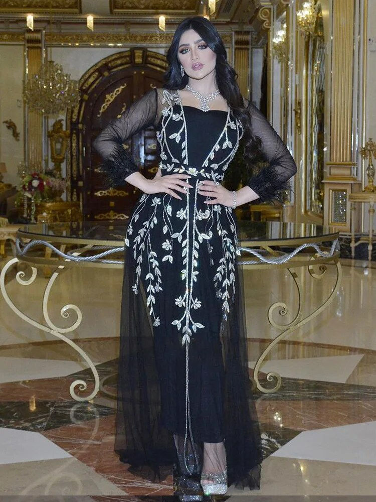 Hi Shy Bridal Luxury Evening Dresses Boat Neck A-LINE Long Sleeved Floor-Length