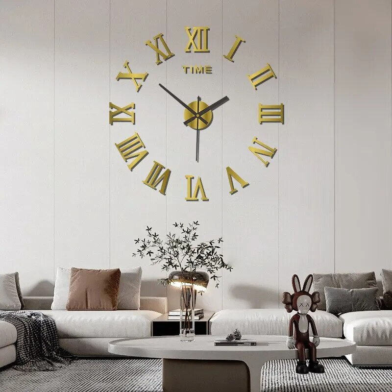 3D Acrylic Digital Wall Clock Roman Numerals Design Mirror Wall Clock Fashion L