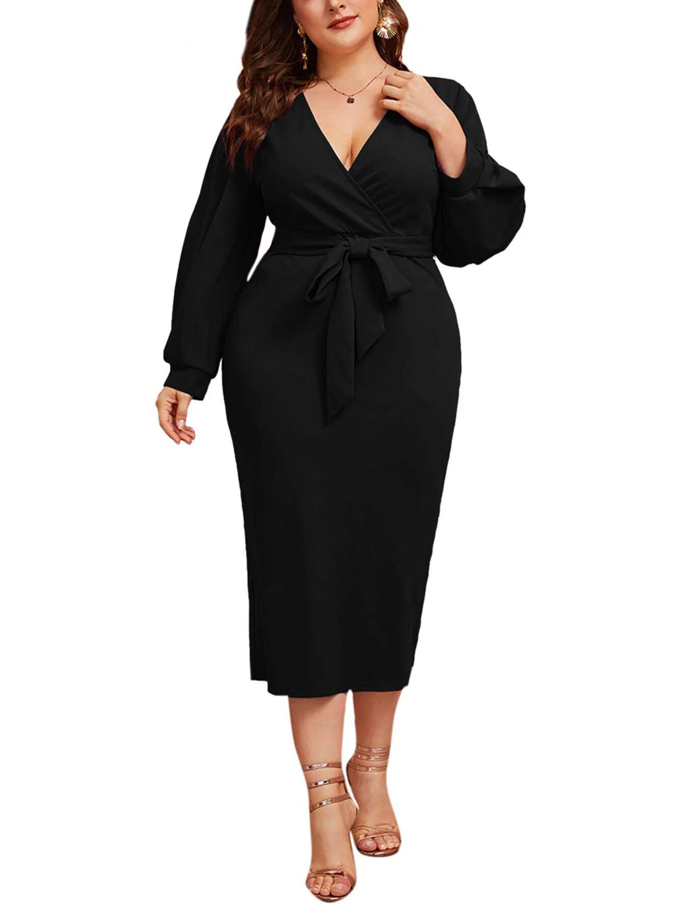 2023 Summer women plus size Spice girls wear a V-neck design solid color over t