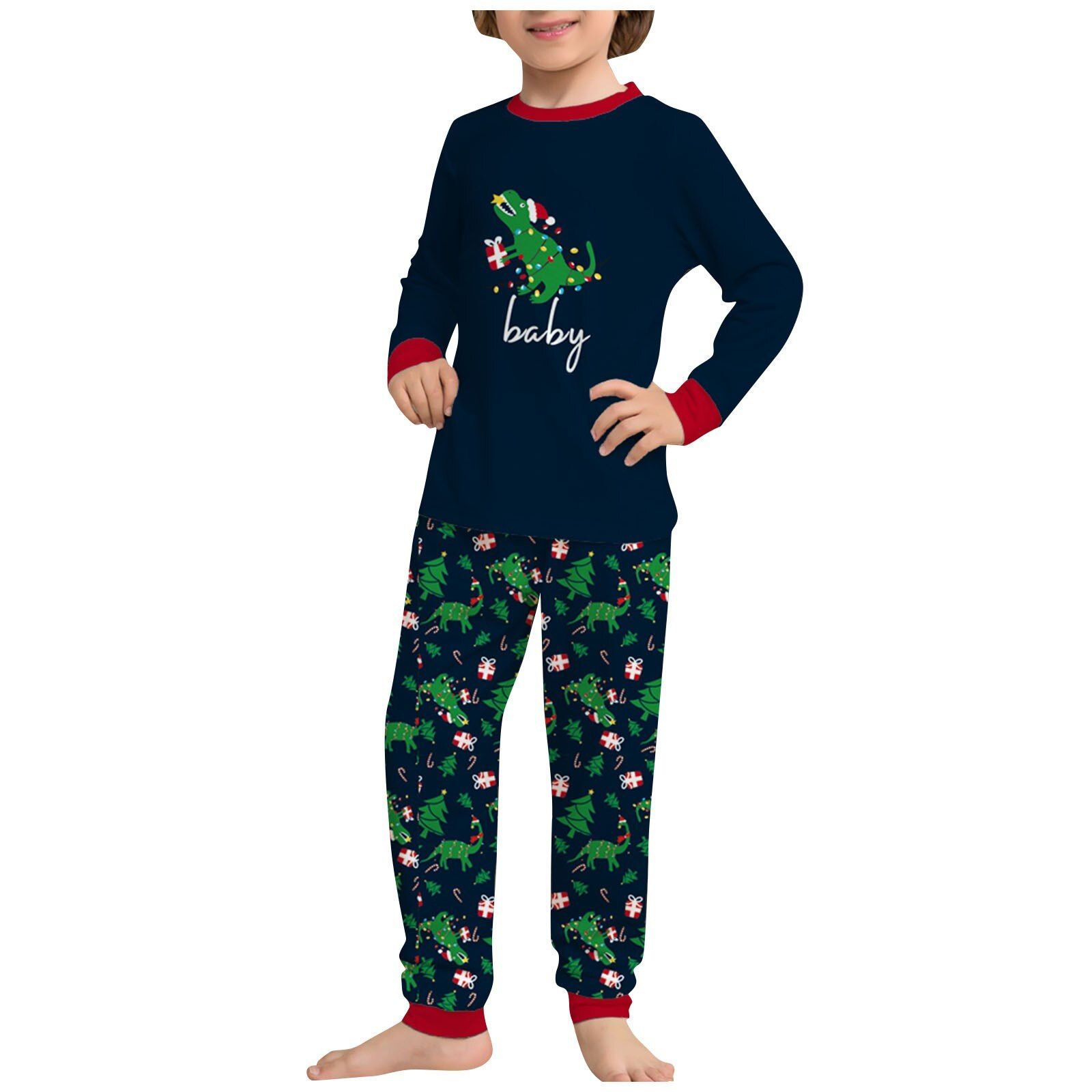 Children's Christmas Parent-Child Suit Round Neck Long Sleeve Plaid Christmas