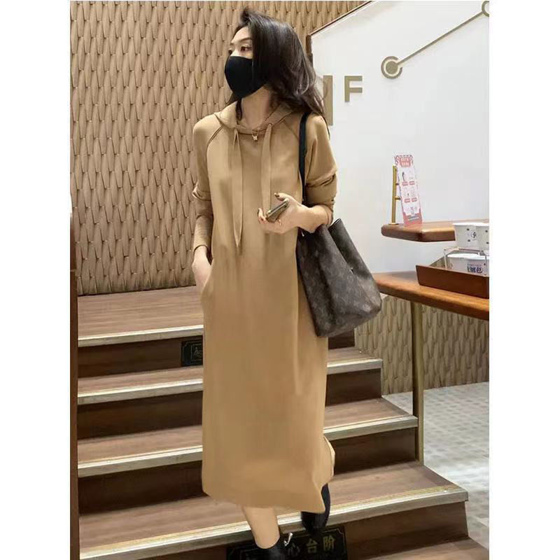 Thumbnail: Korean Style Dress Women's Loose Plus Size Hooded Long Sleeve