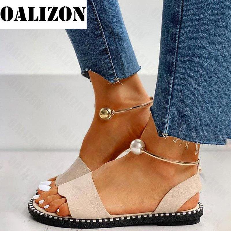 Thumbnail: 2023 New Summer Women Beaded Pearly Sandals Slippers Shoes Ladies Flats Sandals