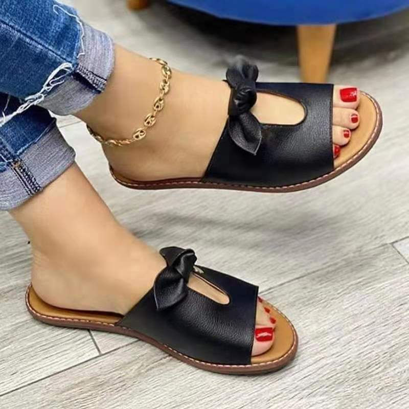 Thumbnail: Summer Women Slippers Shoes Cute Butterfly-Knot Flats Casual Sandals Solid Colo