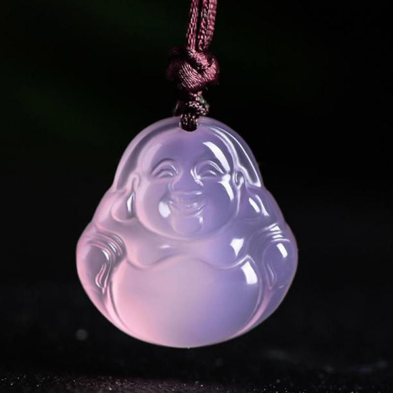 Thumbnail: Natural Pink Jade Buddha Pendant Necklace Men Women Genuine Certified Jade