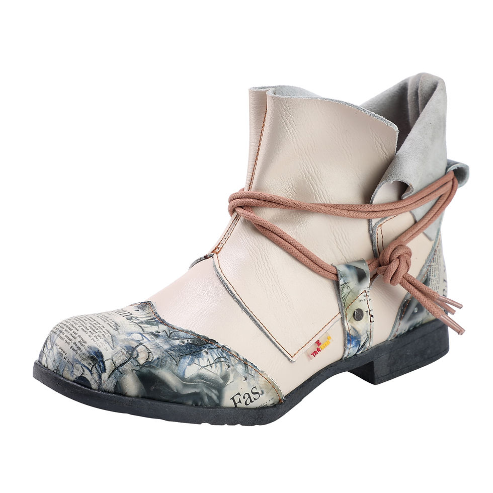 Thumbnail: TMA EYES Women's Tie-Accent Leather Lazy Wear Slip-on Ankle Boots