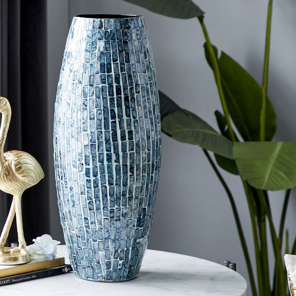 Miniatura: BOUSSAC 19" Handmade Blue Mother of Pearl Vase, Living Room Decoration, Flower