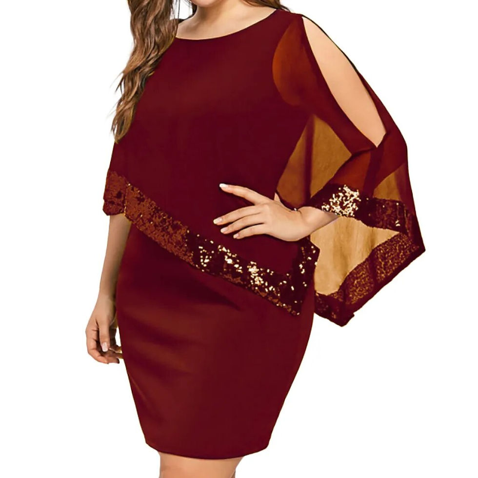 Thumbnail: Fashion Women 3/4 Sleeve Plus Size Cold Shoulder Mesh Asymmetric Chiffon Sequin