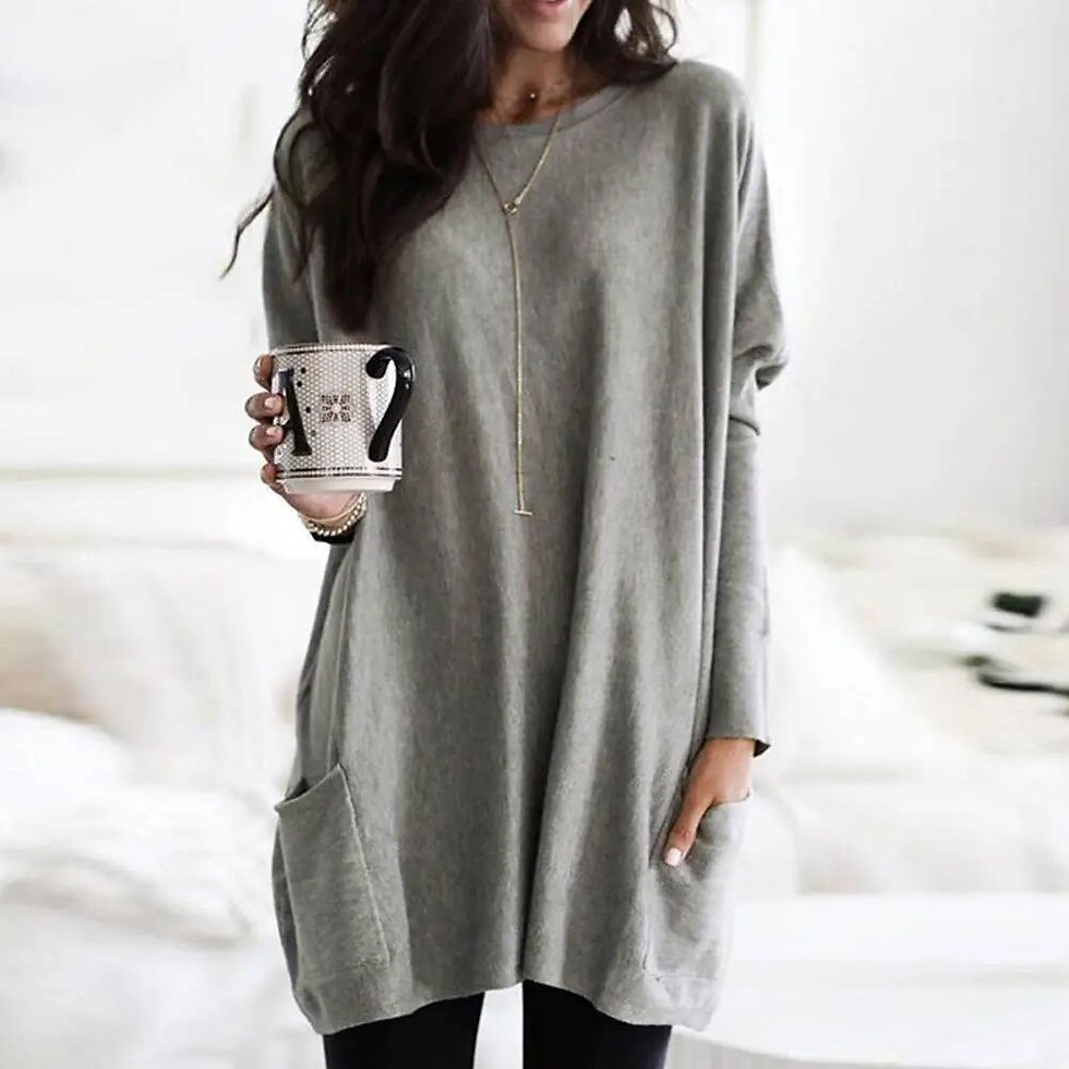 Thumbnail: Women‘s Long Sleeve Pocket Tunic Tops Blouse Ladies Casual Loose Jumper Pullove