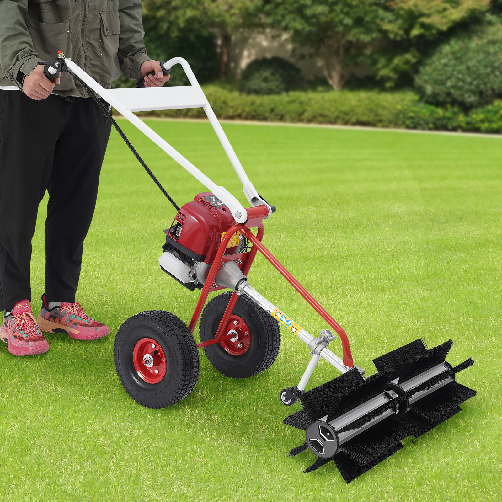 Lawn Brush Sweeper Hand Push Sweeper four-stroke gasoline engine with 1 Pair Go