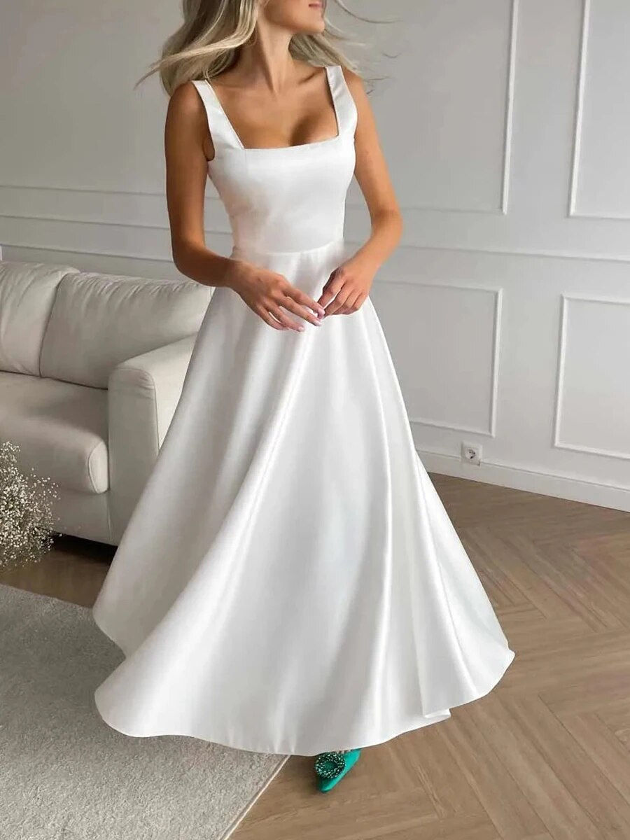 Thumbnail: Women s Satin V-Neck Maxi Dress with Spaghetti Straps and Open Back Flowy A-Lin
