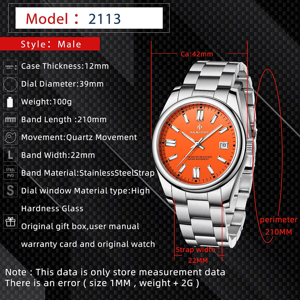 Hình thu nhỏ: Watch for Men Orange Watch Dial Analog Quartz Wristwatches AKNIGHT Waterproof C