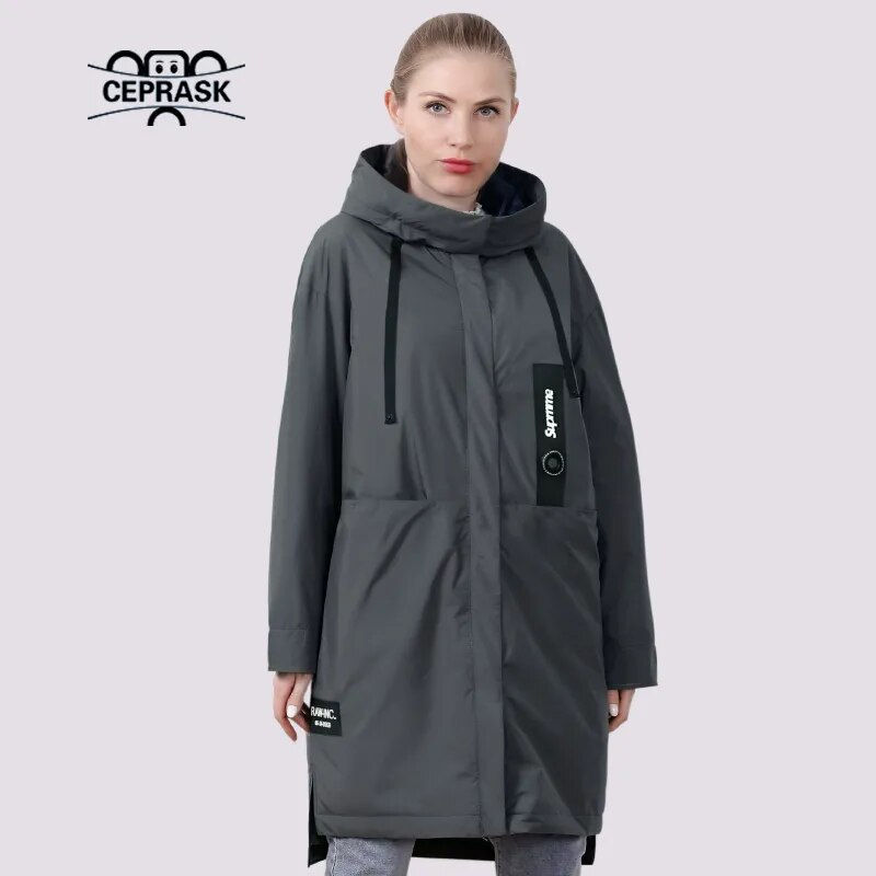ภาพขนาดย่อ: CEPRASK 2021 New Spring Jacket Women Fashion Thin Cotton Plus Size Female Coat
