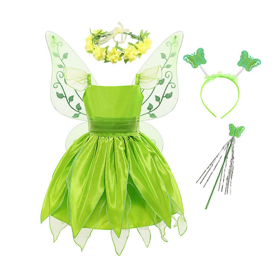 Thumbnail: Disney Girls Tinker Bell Costume Halloween Costume for Kids Green Tinkerbell Fa