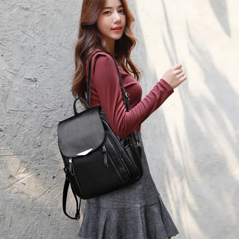 Sīktēls: Women's Backpack  Travel Large Backpack PU Leather Handbag  Schoolbag For Girls