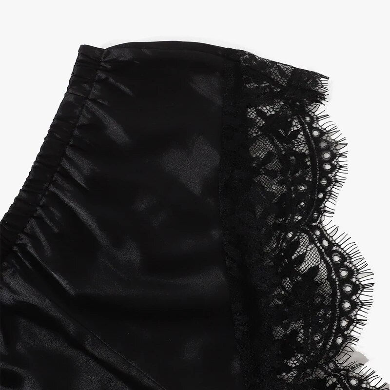Miniatura: Cute Nightgown Lingerie Black Lace Patchwork Nightdress Women Silk Kimono Linge