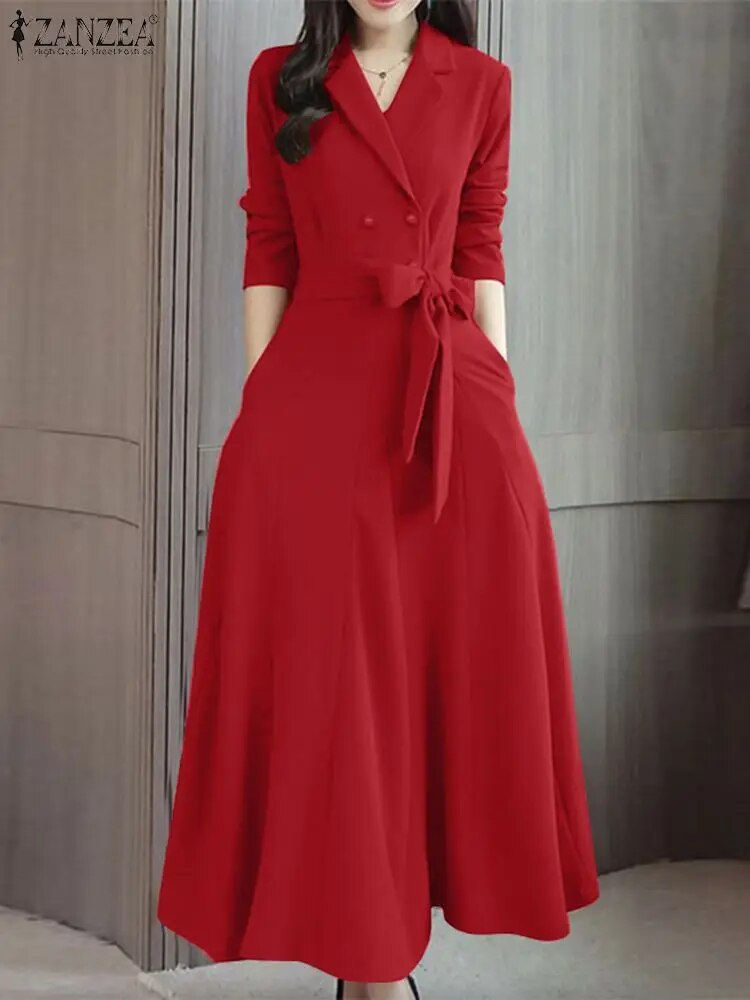 Thumbnail: ZANZEA Party Bandage A-Line Long Shirt Dress Women Suit Collar Elegant Long Sle