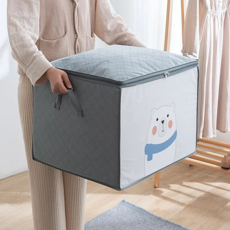 1pc Large Capacity Clothes Storage Bag Organizer With Reinforced Handle For Bla