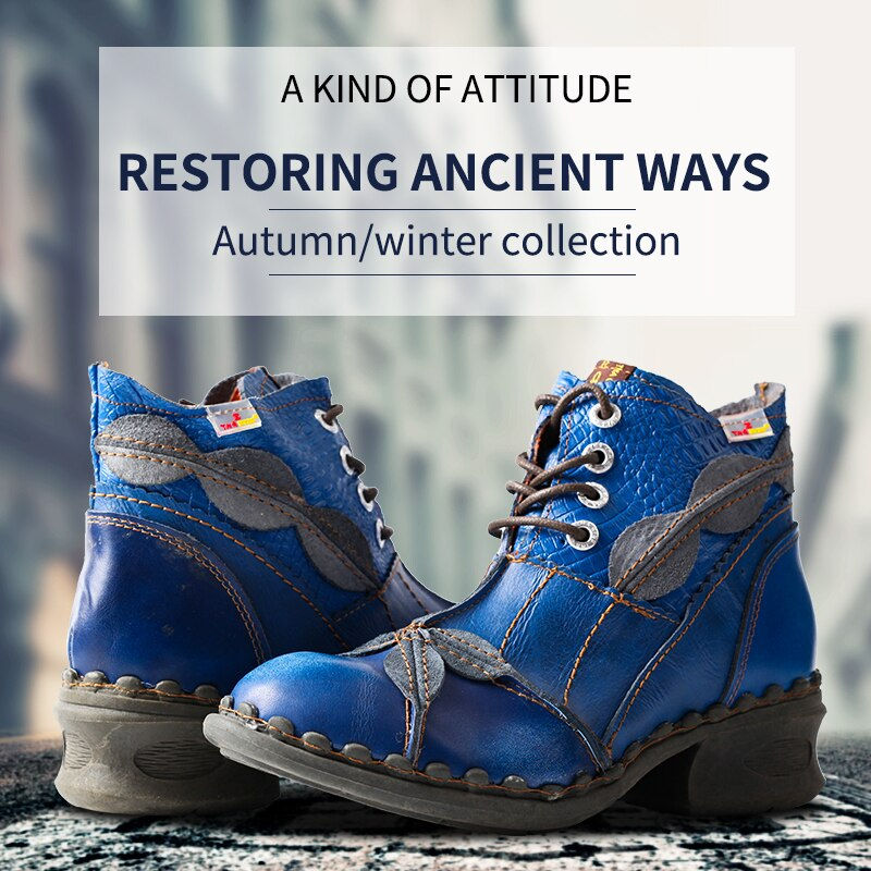 Thumbnail: TMA EYES Brand Washed Leather Oxford Women's Boots Mother Shoes