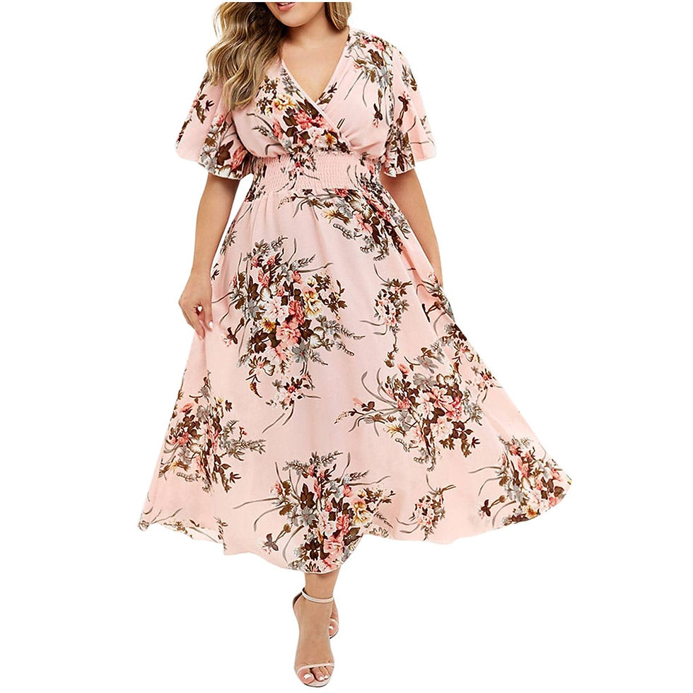 Indexkép: Fashion Plus Size Dress Women Floral Printed V-Neck Dresses Short Sleeve Casual