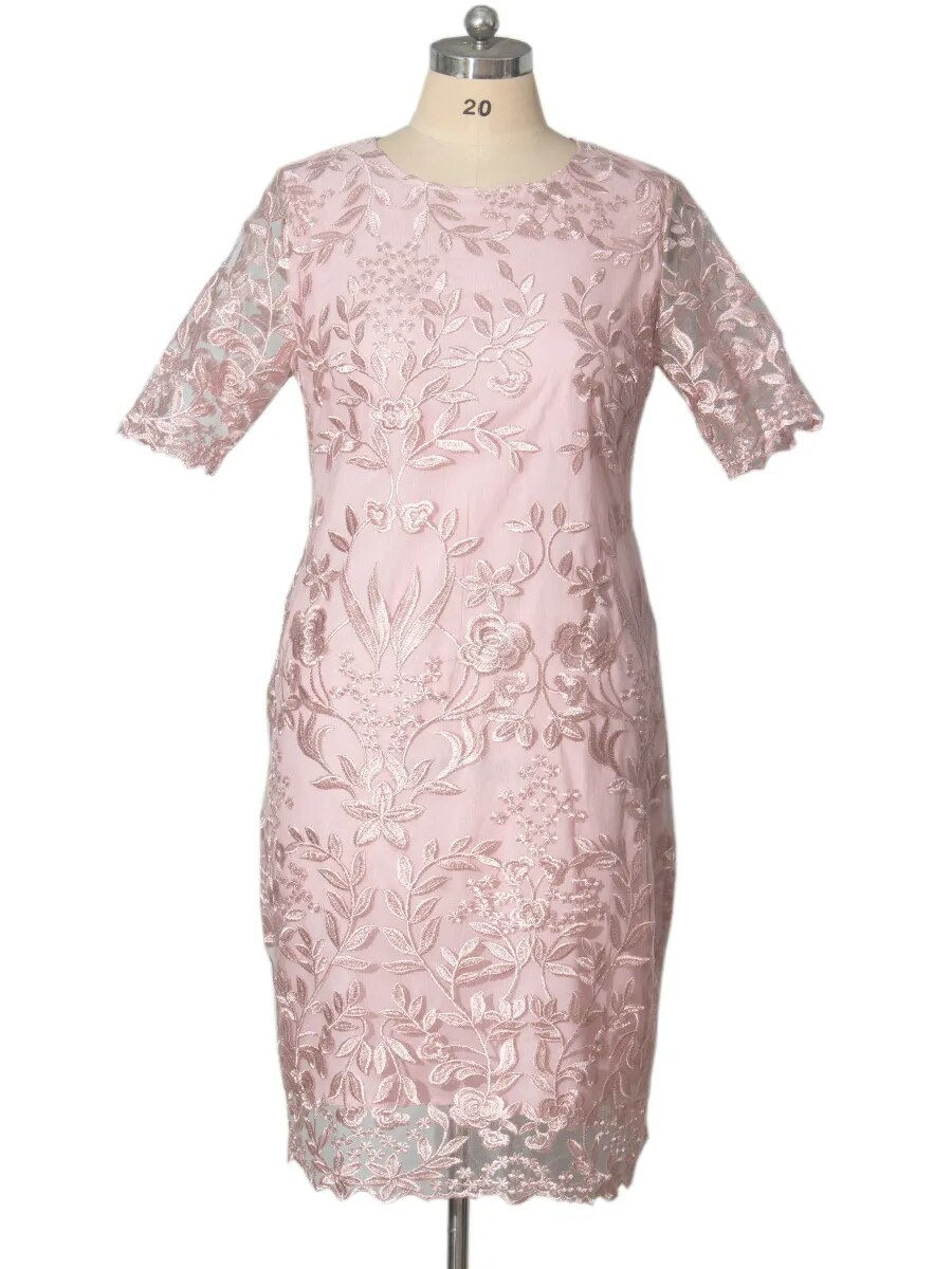 Thumbnail: 4xl 5xl Plus Size Summer Dresses for Wedding Guest Women's Short Sleeve Lace Fl