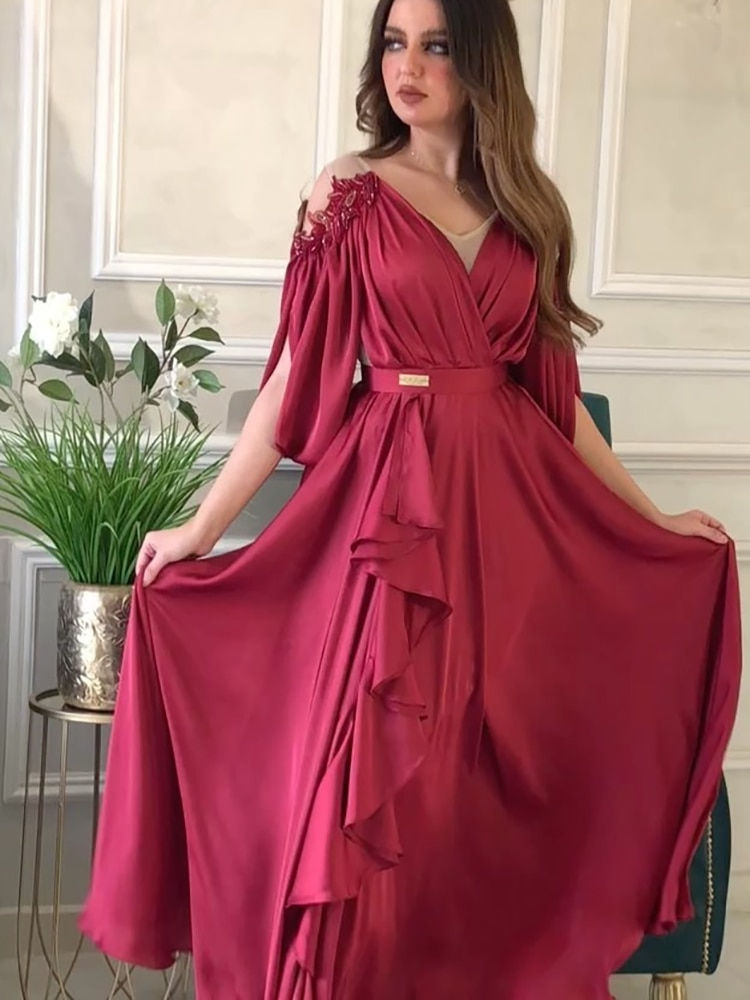 Hi Shy Bridal Classic Evening Dresses Chiffon V-Neck Floor-Length A-LINE Half S