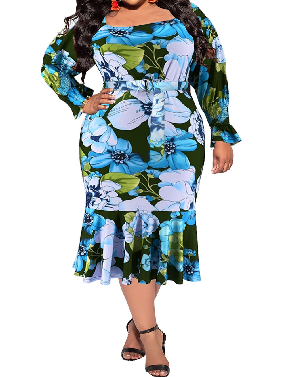 Thumbnail: Perl Plus Size All-in Big Floral Full Sleeve Dress Women Autumn Bright Female C
