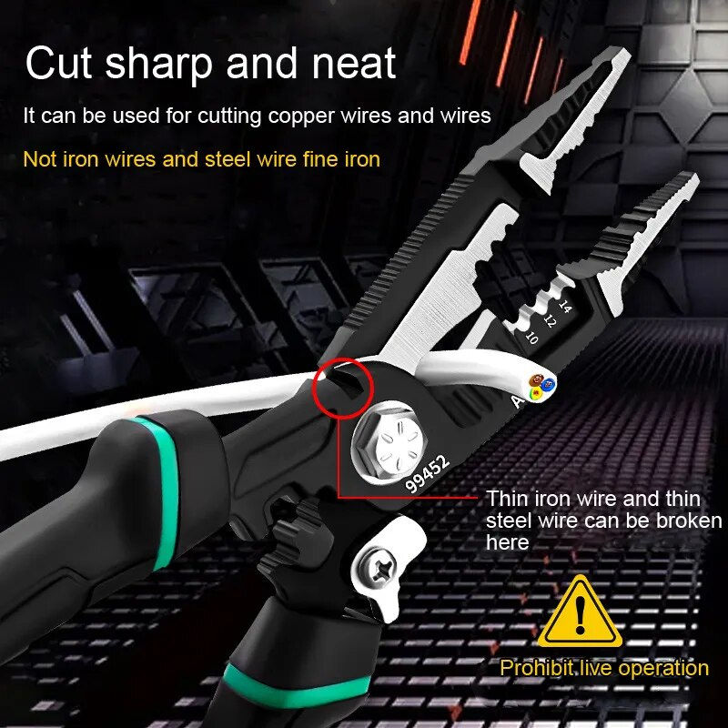 Thumbnail: ZK30 9In1 Hand Tool Crimping Tool Sharp-nosed Peeling Pliers Electrician Specia