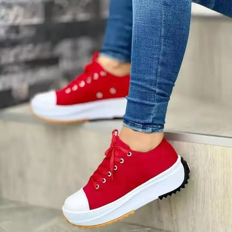 Thumbnail: Speedy 2023Classic White Canvas Shoes Women Sneakers Solid Lace-Up Casual Platf