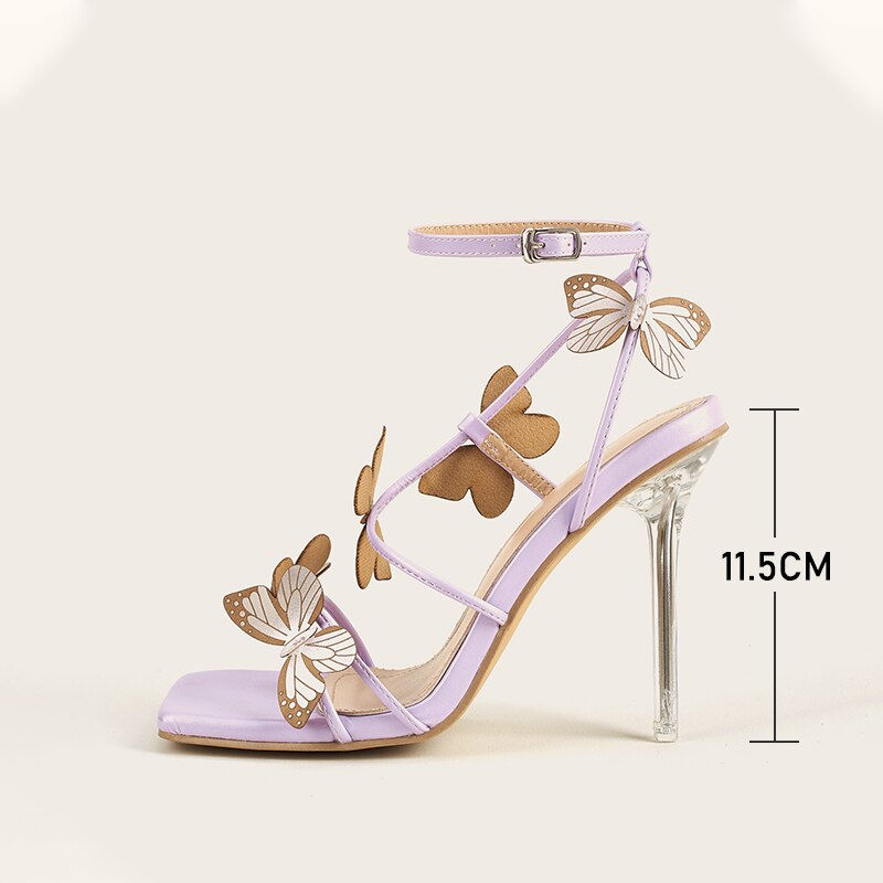 Miniatura: Women's Butterfly Narrow Band Sandals Woman Summer Square Toe High Heels