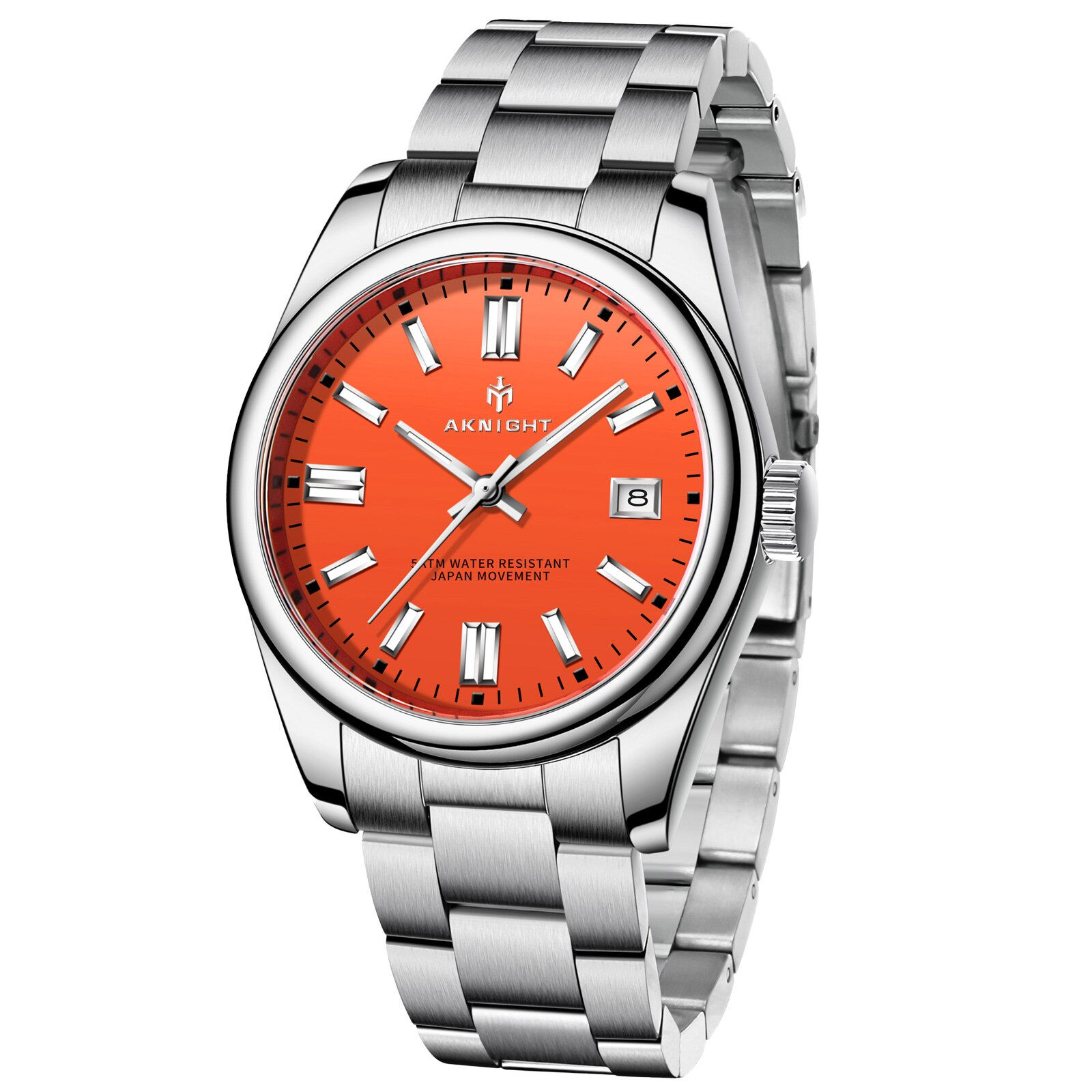 Watch for Men Orange Watch Dial Analog Quartz Wristwatches AKNIGHT Waterproof C