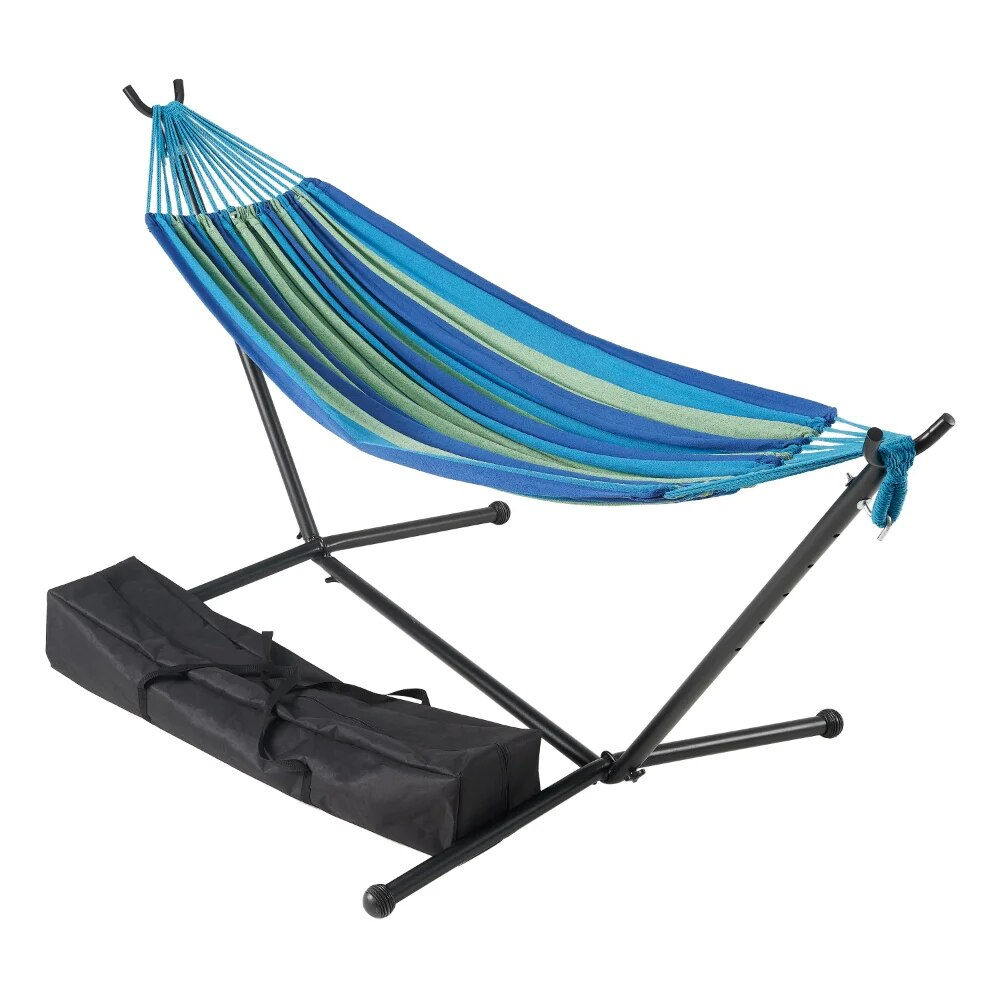 Wapella Stripe Hammock and Stand In A Bag, Load Capacity 250 Lbs,Blue, Green,50